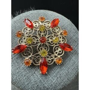 Vintage Emmons Budding Romance Brooch Orange Yellow Gold Tone Atomic Retro Pin